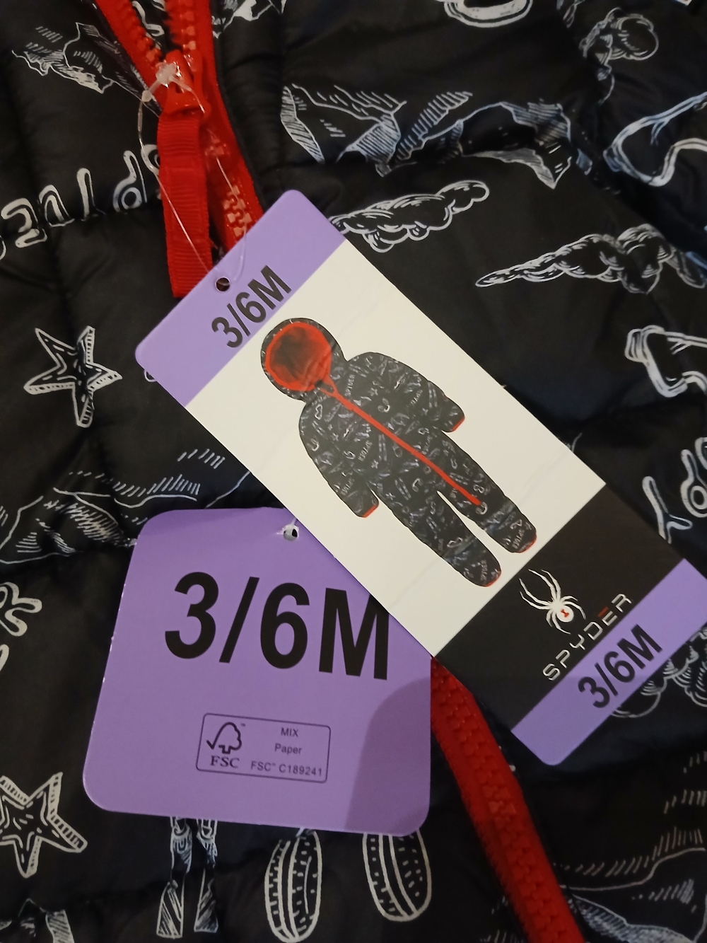 Spyder Black and Red Infant Snowsuit NWT White Graphics Red Fleece Lining 3-6 M - Picture 3 of 6